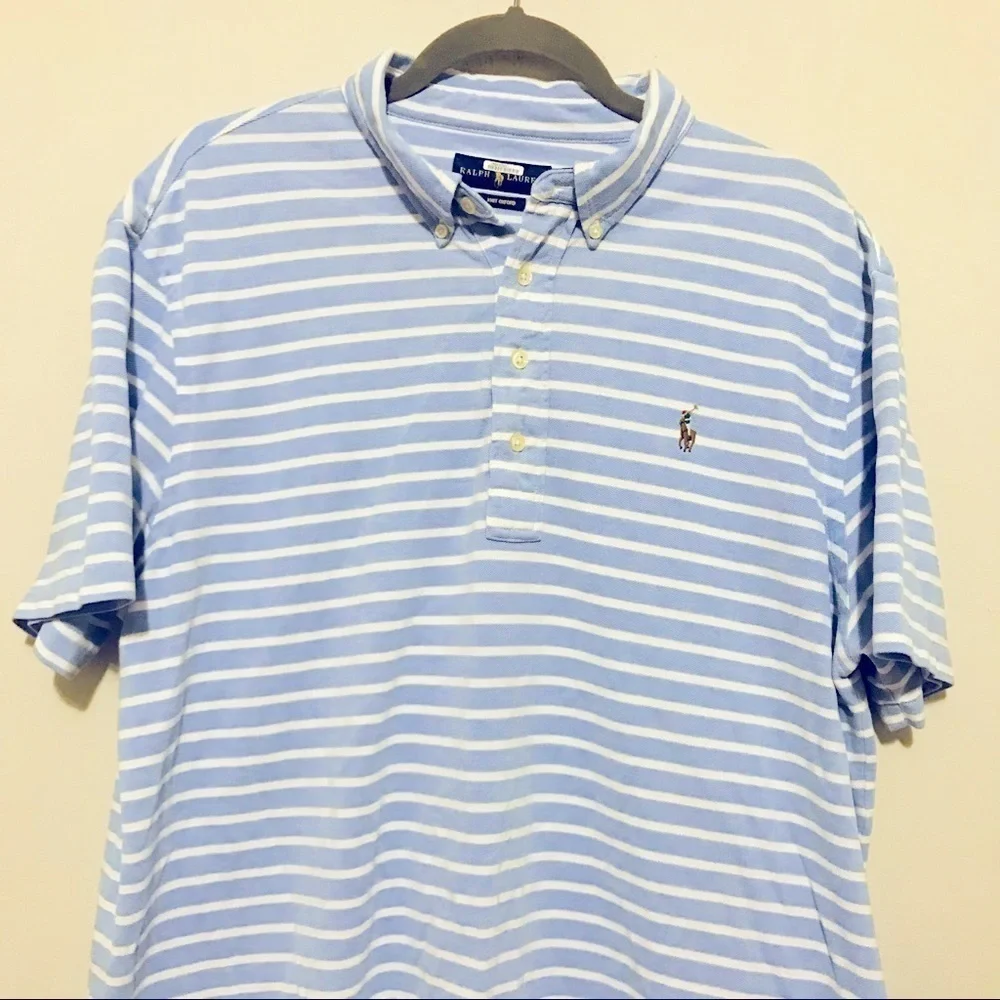 Ralph Lauren Light Blue White Stripes Knit Cotton Oxford